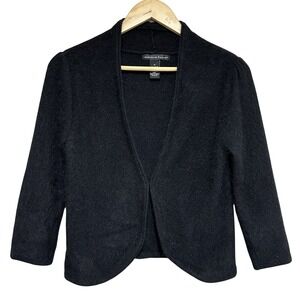 Marina Luna Angora Lamb Wool Bolero Cardigan Sweater Womens M Black Quiet Luxury